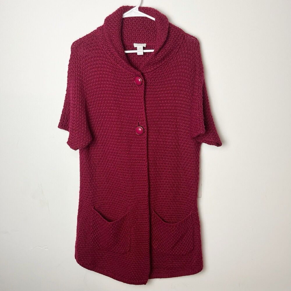 Chico’s Women's Size 0 Maroon Knit Short Sleeve‎ Sweater Cardigan 270